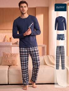 Manfinity Underwear&Sleepwear Basics– Long-Sleeve Loungewear Set & Boxer Shorts (Autumn/Winter Collection) - Multicolor - View 1