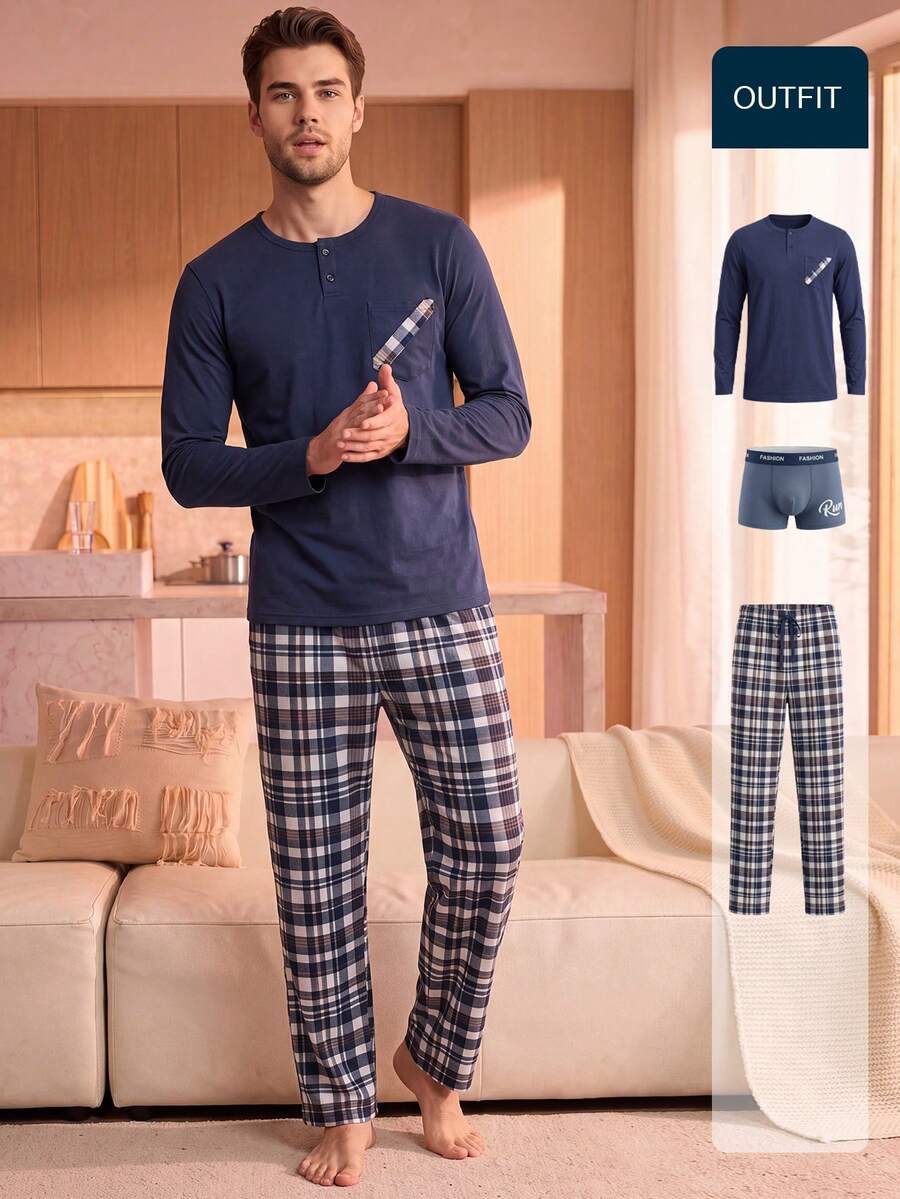 Manfinity Underwear&Sleepwear Basics– Long-Sleeve Loungewear Set & Boxer Shorts (Autumn/Winter Collection) - Multicolor - View 1