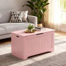 Storage Chest, 30 Inch Chest Box Organizer With 2 Safety Hinges, Wooden Entryway Storage Bench - Pink - View 2