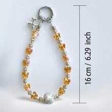 1pc Y2K Sweet & Cool Gold Butterfly Phone Chain, Iridescent Crystal Beaded Rhinestone Ball, Hot Girl Ins Style Phone Charm - Gold Bow - View 6