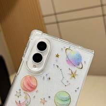 Ins Starry Sky Transparent Phone Case, Compatible With Samsung Galaxy Z Fold8, Wide Screen Folding Flip Cover Phone Case, Unisex Anti-Drop Protective Shell - Pink - View 5