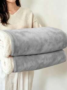 1pc Light Gray Skin-Friendly Soft Comfortable Milk Velvet Lamb Fleece Double-Layer Folded Edge Blanket, Sofa Throw, Bed Blanket, Coverlet, Machine Washable, All-Season, Suitable For Bedroom And Guest Room - Light Grey - View 1