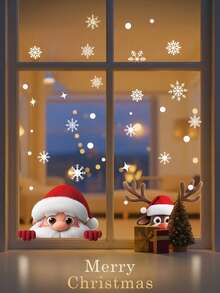 1 Set Christmas Snowflake Glass Window Stickers, Christmas Sticker Decor, Holiday Snowflake Santa Claus Reindeer Snowman Stickers, Christmas Decoration Stickers, Holiday Party Decor, Christmas - A - View 2