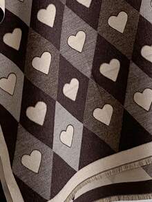 1pc Faux Cashmere Elegant Rhombus & Heart Pattern Jacquard Warm Scarf For Women, Air Conditioning Room Blanket, Autumn/Winter Outdoor Travel Cold Protection Neck Warmer, Soft Decorative Scarf Shawl Dual-Use, Suitable For Daily Matching, First Choice For Gift Giving - Chocolate Brown - View 3