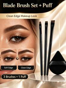 4pcs/1pc Eyebrow And Eyeliner Brush Set - Includes Angled Brush Suitable For Beginners; Equipped With Ultra-Fine Nylon Bristle Eyeshadow Brush And Compact Eyebrow Brush; Suitable For Various Eyeliner Types, Gentle Care For Delicate Eye Skin - Multicolor - View 3