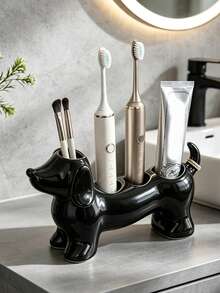 Cute And Simple Dachshund-Shaped Bathroom Storage Box And Toothbrush Holder - Electric Dachshund Toothbrush Holder And Shelf, Toothpaste And Makeup Brush Storage Base, Adorable Storage Base Stand. - Multicolor - View 3