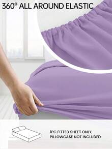 HONEYMOON 1pc Solid Color Soft Fitted Sheet 100% Polyester Fabric Lightweight Cloud-Like Touch Bedding Mattress Cover, Elastic Edges, Suitable For 9-12 Inch Deep Mattress, Soft Breathable Machine Washable, Shrink-Resistant, Fade-Resistant, All-Season Use, Different Sizes Suitable For Home And Dorm, Back To School Dorm Essential, Purple - Purple - View 2