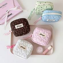 1pc Women's Coin Purse - Polka Dot Heart Mini Square Coin Purse, Korean Style Makeup Bag, Sanitary Napkin Storage Bag, Multiple Colors Available, Portable Cosmetic Storage Bag, Slot Compartment Design Suitable For Travel, Vacation, Home Use, Perfect Gift - Multicolor - View 2