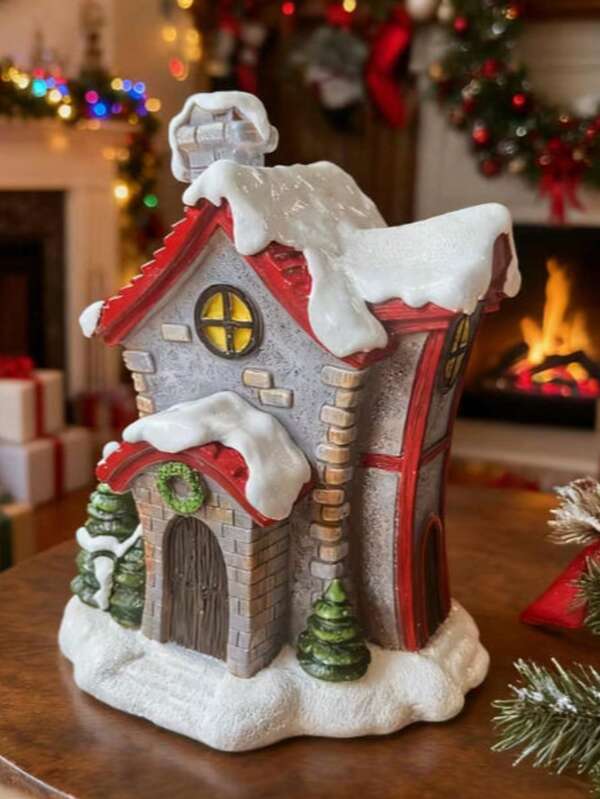 1pc Christmas Snowy Cottage Decor, Nordic Style Charming Snow-Covered Christmas House, Cozy Atmosphere Decoration, Suitable For Desktop / Entryway / Beside Christmas Tree, Christmas Atmosphere Decorative Ornament, Ideal Christmas Decoration | No Electricity Required