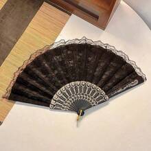 Cirelle Double Layer Lace Trim Princess Fan, Modern Folding Hand Fan, Suitable For Home Use - Black - View 8