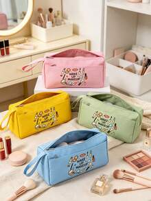 Cosmetic Bag With Cute Makeup Print Pattern. Easily Store Lipsticks, Eyeshadows, Makeup Brushes, Powder Compacts And Other Makeup Items. Convenient For Commuting And Short Trips. Double Zipper Compartments For Organized Storage, Items Are Easy To Find. Simple And Versatile, It Can Be Used As A Practical Makeup Bag, Pencil Case, Or Miscellaneous Storage Bag. A Great Storage Item For Students And Beauty-Loving Girls For Daily Outings. - Multicolor - View 2