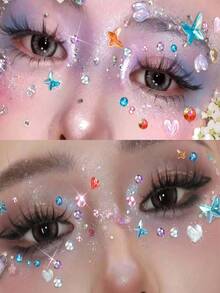 451 3D Summer Rainbow Color Stereoscopic Glitter Gem Stickers, 2 Sheets Bright Heart-Shaped Sequin Self-Adhesive Rhinestone Stickers, Heart Design Suitable For Makeup And Clothing, Multi-Color Diamond Face Decoration Suitable For Festivals, Parties - Multicolor - View 4