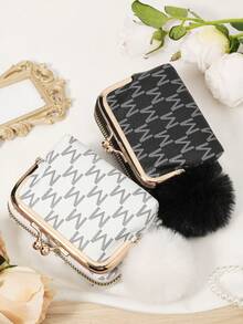 With A Pom-Pom Charm, New Letter Printed Card Bag Can Be Split And Used As A Multifunctional Large Capacity Storage Bag - Black - View 6