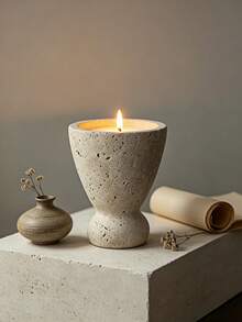 1pc Aesthetic Bulky‑Base Curved Outline Candle Holder Practical Candle Container For Dining Table Entryway Bedroom Wedding Festive Home Decoration - Stone Cup - View 6