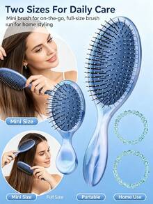 4 PCS Marble Pattern Dual-Use (Dry/Wet) Fluffy Non-Tangling Smooth Hair Comb For Ladies, Massage Comb With Air Cushion, Hairbrush Set, 2 Bracelets - Multicolor - View 9
