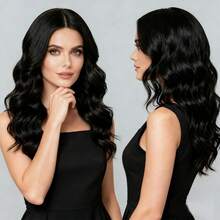 18 Inch Black Middle Part Curly Wig, Soft Smooth Comfortable Breathable, Voluminous Natural, Suitable For Daily Wear, Party, Halloween Cosplay, Fashionable Versatile, Fits All - Black - View 2