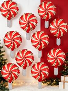 10pcs 10-Inch Christmas Windmill Round Balloons, Christmas Party Decoration Balloons, Holiday Photo Props, Indoor Room Decor, Christmas Decoration Balloons - Red - View 3