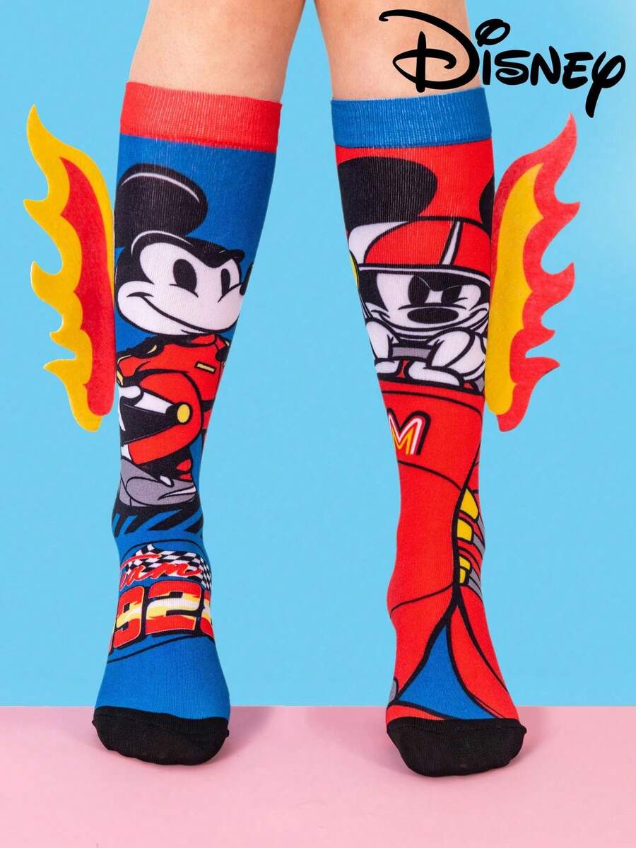 1 Pair Disney Kids Mid-Calf Socks 3D Cute Racing Mickey Mouse Socks, Fun Christmas Gift For Autumn/Winter - Multicolor - View 1