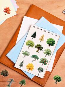 56/112pcs Realistic Tree PET Stickers, Transparent Forest Natural Fruit Tree Decals, Cute Nature Decorative Material, Suitable For Scrapbooking, Planner, Party Favors And Classroom DIY Art Crafts - Multicolor - View 3