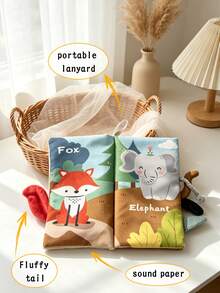 BBSKY 1pc 3D Animal Tail Cloth Book For Baby Boys And Girls, With Crinkle Paper, Rattle And Squeaker, Portable Hanging Ring Design For Stroller, Car Seat, Soothing Interactive Toy, Suitable As Newborn Baby Gift - Multicolor - View 4