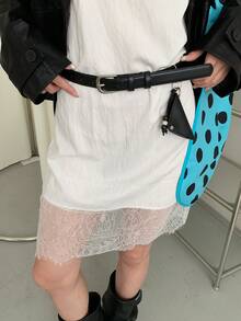 1pc 's PU Faux Leather Vintage Bohemian Style Solid Color Waist Belt With Small Pouch Accessory - Black - View 2