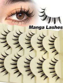 5 Pairs Natural Manga Anime False Eyelashes, Strip Lashes, Transparent Stem Transparent Band, Cosplay False Eyelashes, Suitable For Daily Wear And Various Occasions, Easy To Wear And Reusable, Suitable For Beginners, Manga Lashes, Spiky Lashes - Black - View 2