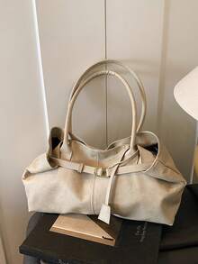 Solid Color Buckle PU Leather Shoulder Crossbody Bag, Fashionable And Versatile, Suitable For Women's Daily Use, Work And Vacation - White - View 3