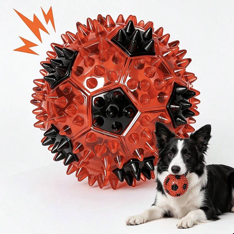 1pc Spiky Sound-Making Bouncing Ball Dog Toy, Durable & Bite-Resistant, Suitable For Small, Medium And Large Dogs, Dental Cleaning & Massage, Interactive Fetch Toy To Relieve Boredom - Multicolor - View 1