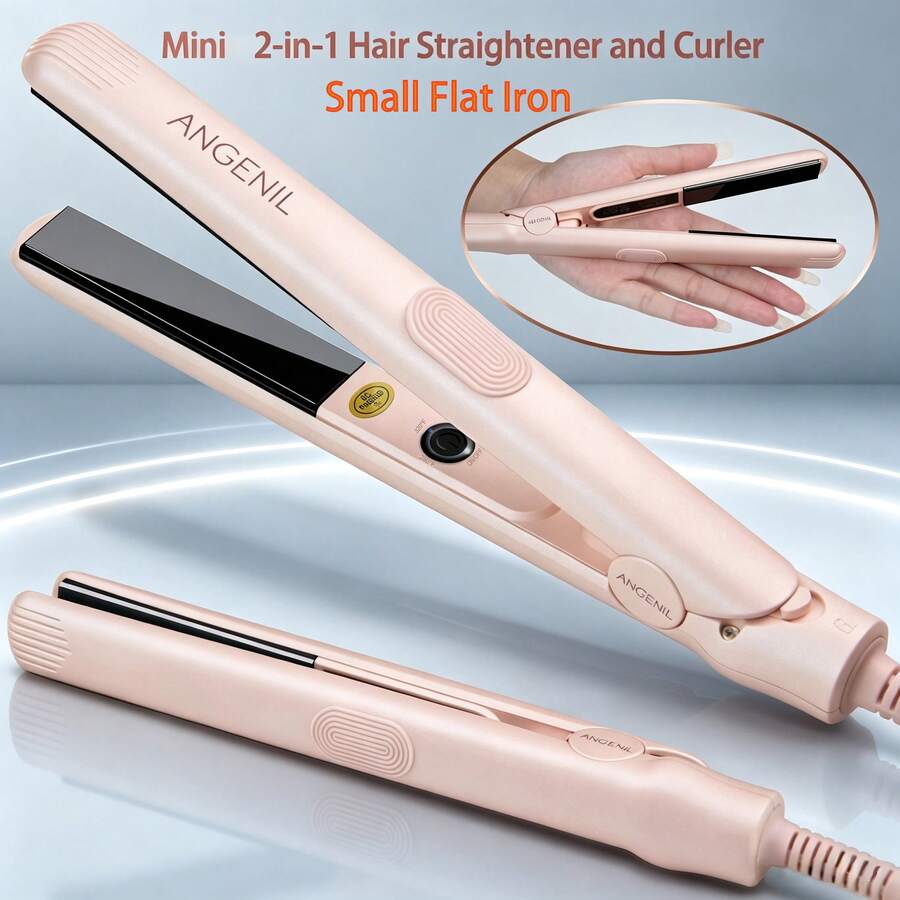 Plancha de pelo ultra mini ANGENIL, pequeña plancha alisadora para cabello corto, voltaje dual, 2 en 1 alisadora y rizadora, plancha plana mini portátil, adecuada para bordes de cabello corto y flequillo frontal, 3 ajustes de temperatura 140℃=280℉ / 160℃=320℉ / 190℃=380℉