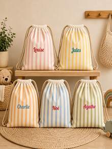Personalized Striped Drawstring Backpack Custom Name Canvas Sack Bag Portable Storage Sack For School Gym Swimming Gift - Multicolor - View 14