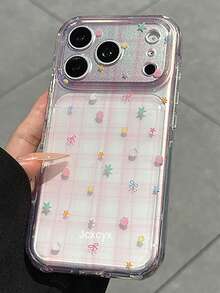 Y2K Pink Plaid Strawberry Star Bow Print Phone Case, Compatible With IPhone 18 Pro Max 18 Pro 17 Pro Max 17 Pro 17 16 Pro Max 16 Pro 16 15 Pro Max 15 Pro 15 14 Pro Max 14 Pro 14 13 Pro Max, Cute Shockproof Back Cover - Pink - View 2