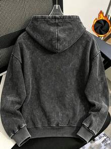 [Smple] Men's Autumn/Winter Washed Hooded Fleece Zip-Up Sweatshirt, Versatile For Sporty, Casual, Retro, And Autumn/Winter Street Styles - Black - View 2