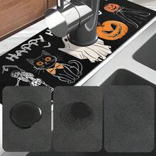 1pc Halloween Faucet Cover, Create Festive Atmosphere, Bathroom Faucet Splash Guard, Waterproof Non-Slip Faucet Mat, Kitchen Countertop Accessory, Kitchen Dining Table Accessory, Sink, Moisture-Proof Absorbent Mat, Absorbent Drainage Mat, Ghost Pumpkin Pattern, Multi-Functional Absorbent Non-Slip Mat - Multicolor - View 10