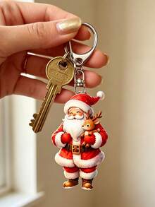 Santa Claus Series Pattern Keychain, Multiple Styles Available, Party Pendant, Multi-Functional Keychain Decoration, Phone Charm, Backpack Charm, Key Charm, Car Charm, Party Fashion Accessory, Fun 2D Acrylic Accessory, Suitable For Backpack, Bag, Car Key Charm And Daily Use, Great Choice For Couple Gift, Party Supplies, Christmas, Halloween Gift - Multicolor - View 5