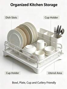 Minimal Style Countertop Dish Drying Rack, Reliable Metal Wire Plate Holder With Cutlery Storage Caddy, Multiple Color Options, Practical Kitchen Organizer For Plates, Bowls And Daily Tableware - Multicolor - View 6
