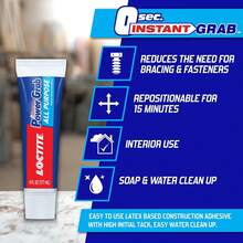 Power Grab Express All Purpose Construction Adhesive, White, 3 Fl Oz Squeeze Tube, 1 Pack - Versatile Interior Construction Glue For Cement, Tile - Style TypeA - View 2