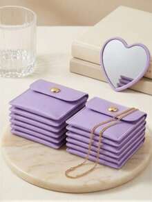10PCS Heart-Shaped Makeup Mirror And Makeup Bag Set, Purple Makeup Mirror With Exquisite Makeup Bag Set, Purple Makeup Mirror With Exquisit…Matching Makeup Bag, Portable Makeup Mirror Set, Suitable Fo - Multicolor - View 6