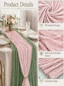 2pcs Set Pink + Grass Green Bohemian Pastoral Style Tulle Table Runner, Suitable For Wedding, Party, Anniversary, Birthday, Farmhouse Decor, Baptism, Home Decoration - Grass Green + Pink - View 5