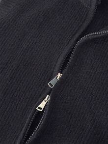 Autumn/Winter New Soft Coffee-Colored Ribbed Knit Vest With Double Zippers, Sleeveless Camisole, Commuter Casual Layering Essential - Black and White - View 6