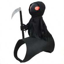 Grim Reaper Rider Dog Halloween Costume, Funny Pet Cosplay Outfit With Scythe, Spooky Ride-On Dress Up Apparel For Dogs Cats Puppy Halloween Party Gift - Black - View 7