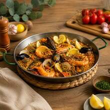 Polished Steel Paella Pan 34 Cm For 6 Servings, Traditional Pan With Green Handles For Rice And Stews, Durable Cookware, 34.5x44.5x5 Cm - View 6