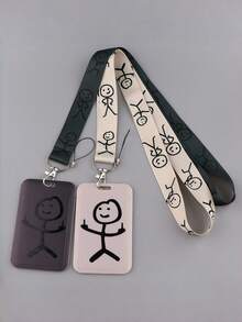 1pc Stick Figure Phone Charm & Card Holder, Suitable For Bus Card, Work ID, Student ID, Factory Badge And Access Card, Niche Fashion Accessory, Ideal Gift For Students And Professionals - Multicolor - View 1