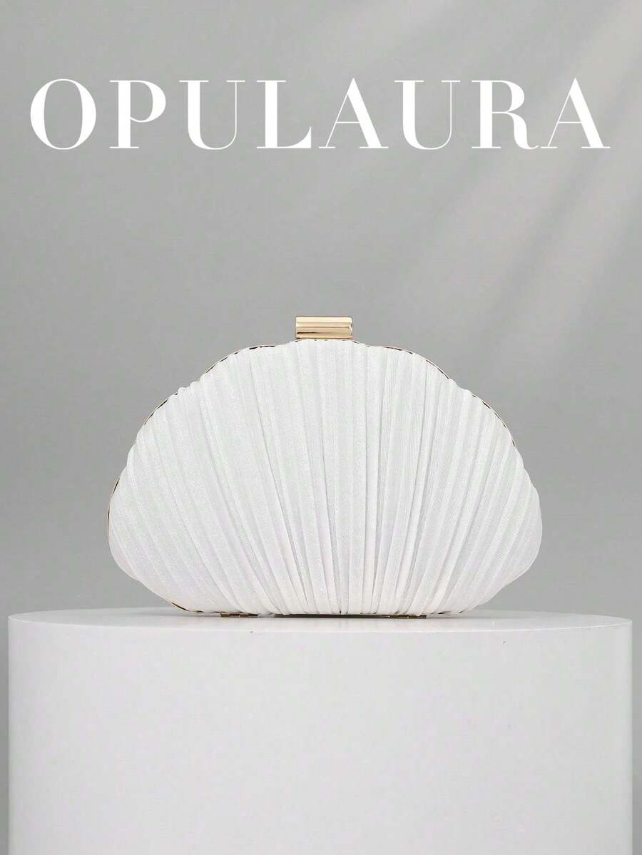 OpulAura 女士优雅/奢华褶皱缎面盒形手拿包、浪漫婚礼钱包、迷人/精致晚礼服包、简约白色盒形手提包,配有可拆卸链条,适合作为节日礼物 - 白色 - 查看 1