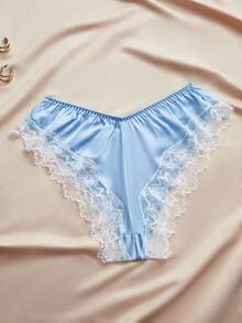 Charlaine 4-Piece Set: Floral Lace And Satin Camisole Bra Briefs Shorts And Camisole Nightdress-Autumn/Winter Loungewear Comfortable And Romantic - Baby Blue - View 16