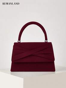 REMANLAND Vintage Velvet Handbag, Burgundy Envelope Style Bag With Layered Cross-Over Flap, Elegant Evening Accessory, Suitable For Weddings And Evening Parties - Burgundy - View 1