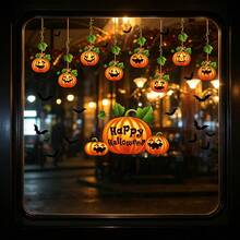 1set(2pcs) - Halloween Static Cling Scary Vine & Pumpkin Atmosphere Party Prank Window Decoration Home Decor Halloween Decor Fall Decor Room Decor - Multicolor - View 5