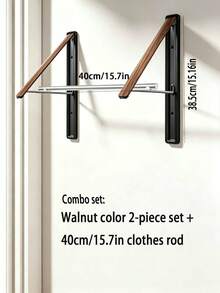 Vintage Foldable Wall-Mounted Clothes Rack, Black Walnut Wood Grain + Space Aluminum Alloy Bracket Design, Foldable Telescopic Drying Rod, Suitable For Wall, Door, Window And Other Multiple Scenes, Space-Saving Clothes Storage Rack For Bedroom, Balcony, Bathroom - Multicolor - View 6