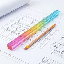 Colored Straight Ruler Cube Geometry Drawing Two-In-One Tool Math Learning Stationery Set Drawing Measuring Stationery Math Teaching Aids Multifunctional Plastic Geometric Solids - A - View 5