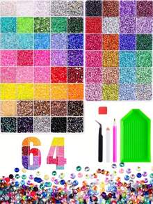 64-Grid 2-Box AB Resin Jelly Flatback Rhinestone Bedazzling Kit, Mixed Color Crystal Gemstone Diamond Decor, Suitable For DIY Phone Case, Clothing, Water Cup, Decoration, Handicraft, Fabric Garment, Shoes & Hats, Holiday Gift Art - DIY Rhinestones - View 6