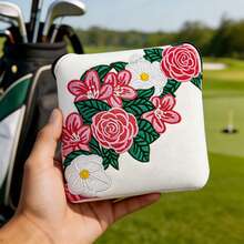 1pc Peony Flower Embroidered White Pu Golf Square Mallet Putter Headcover, Magnetic Closure Club Protector For Square‑Style Putters, Golf Accessories For Men Women - Multicolor - View 10